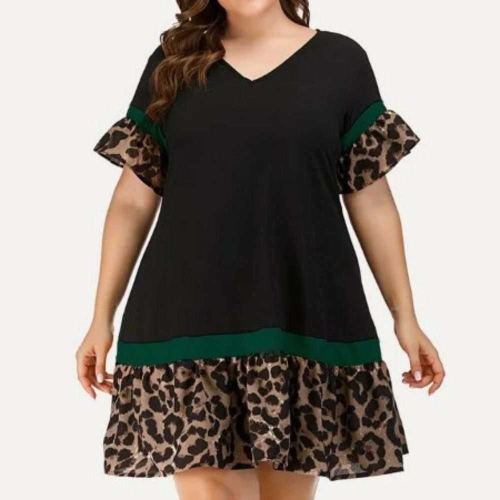 Colorblock Ruffle Sleeve Dress